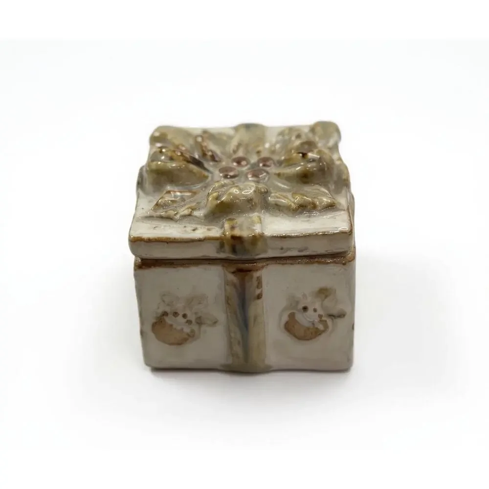 Vintage Ceramic Trinket Box | Flower Relief, Speckled Glaze, Co-Op